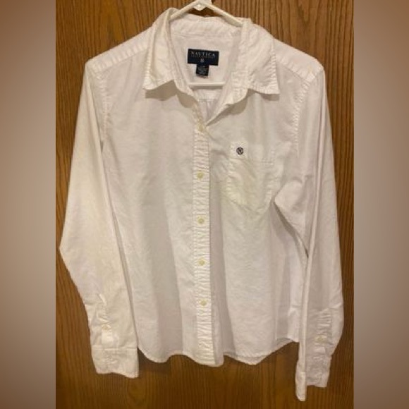 CLOSET CLEAR OUT Jrs Large White Nautica Button Up No Stains Measurements N Pics - Picture 10 of 11